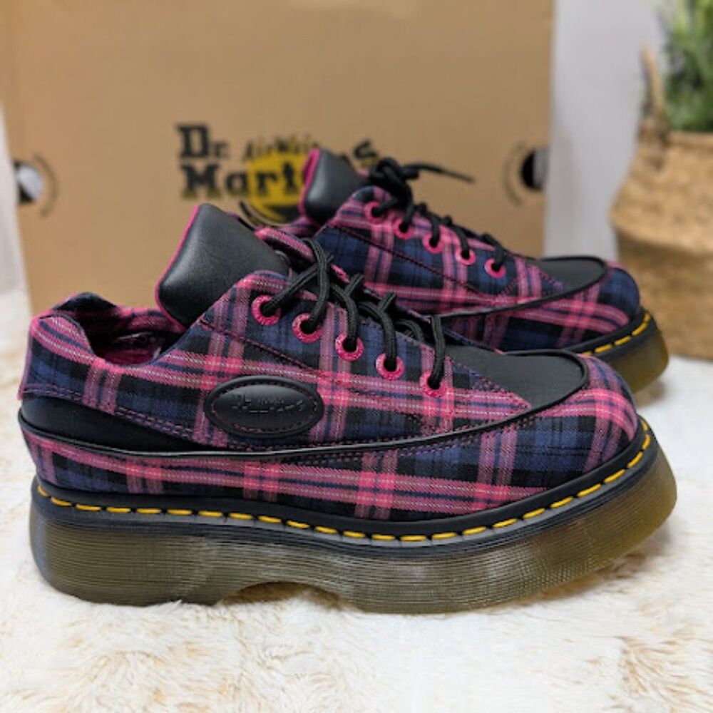 Dr. Martens Buzz 5-Eye Black & Pink Tartan & Leather Lace Up Shoes UK 6 NIB - Picture 4 of 14